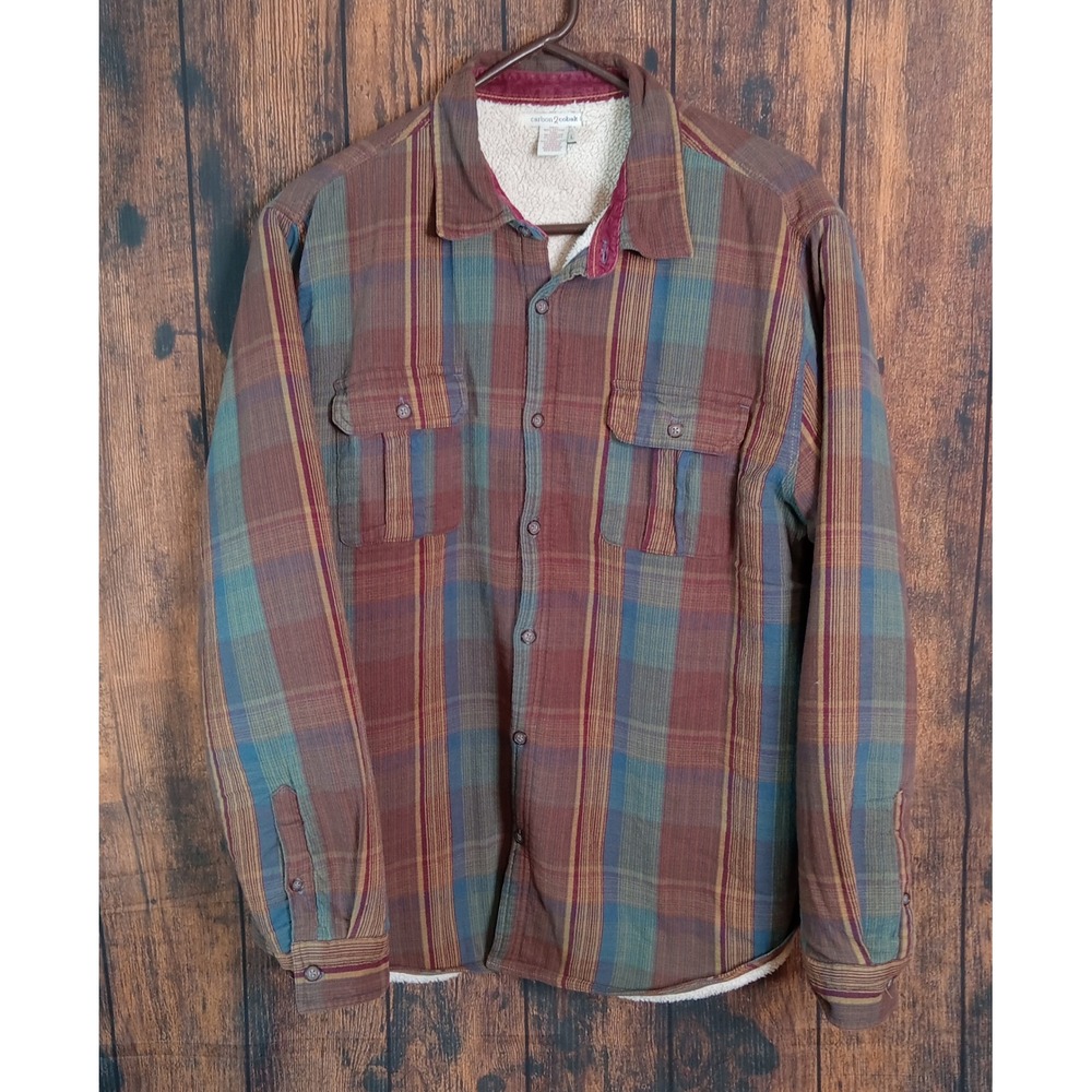 Carbon 2 Cobalt Mens Large Sherpa Lined Flannel Plaid Shirt Jacket 133668 Brown